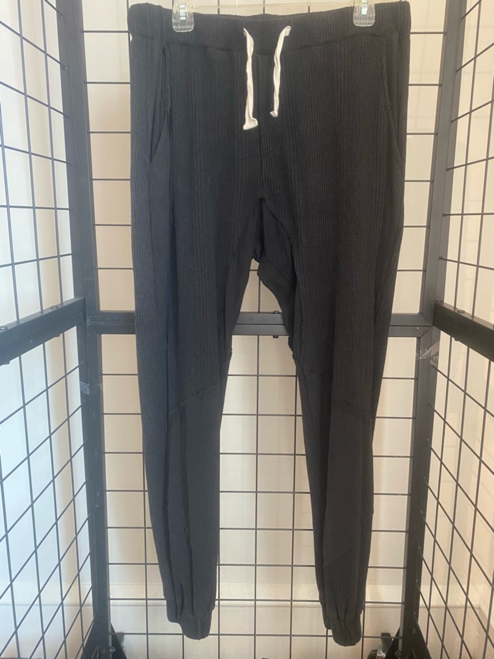 POL Black Ribbed Drawstring Jogger Pants